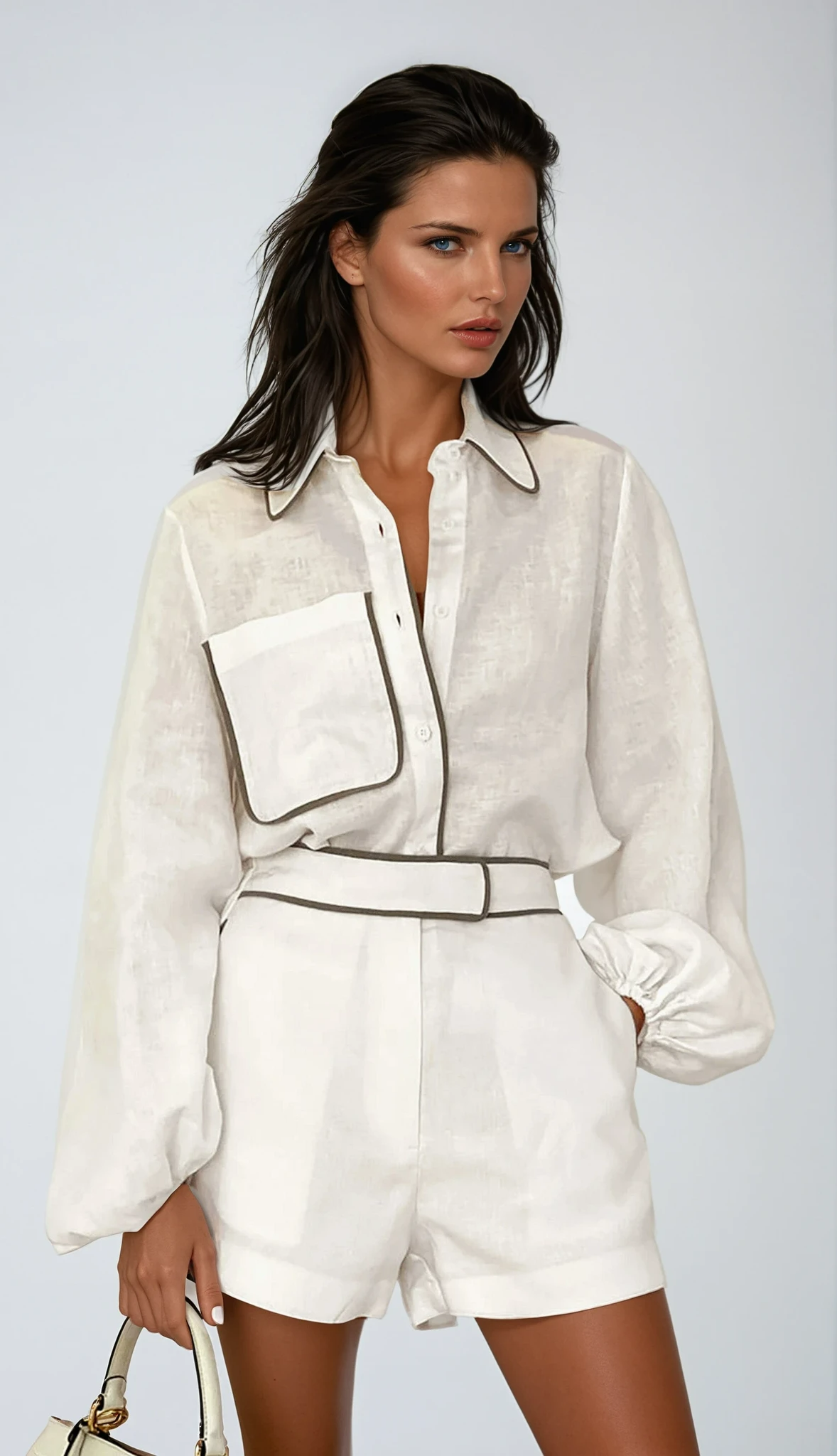 Rae Contrast Piped Shirt and Tailored Short Two Piece Set