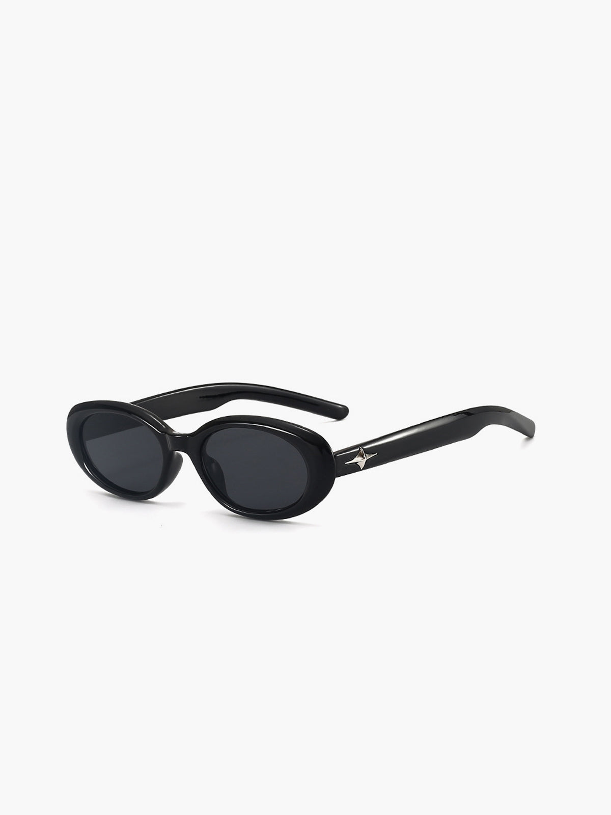 Olivia Rounded Oval Thick Front Dark Lens Sunglasses - Black