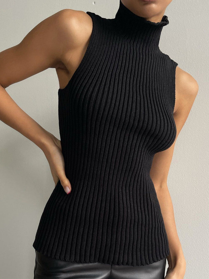 Albertine Wide Rib High Neck Sleeveless Fitted Knit Tank Top