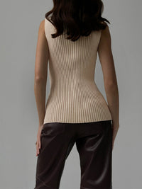 Albertine Wide Rib High Neck Sleeveless Fitted Knit Tank Top