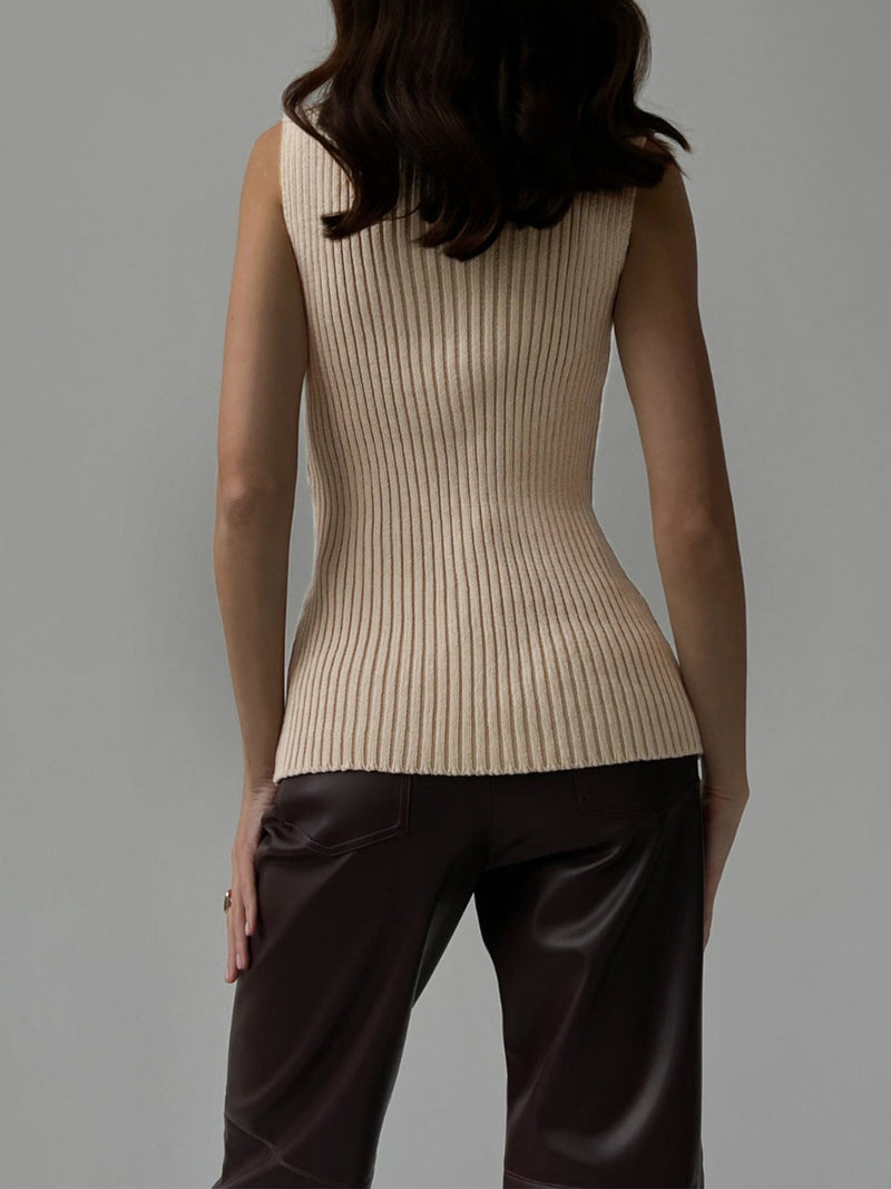 Albertine Wide Rib High Neck Sleeveless Fitted Knit Tank Top