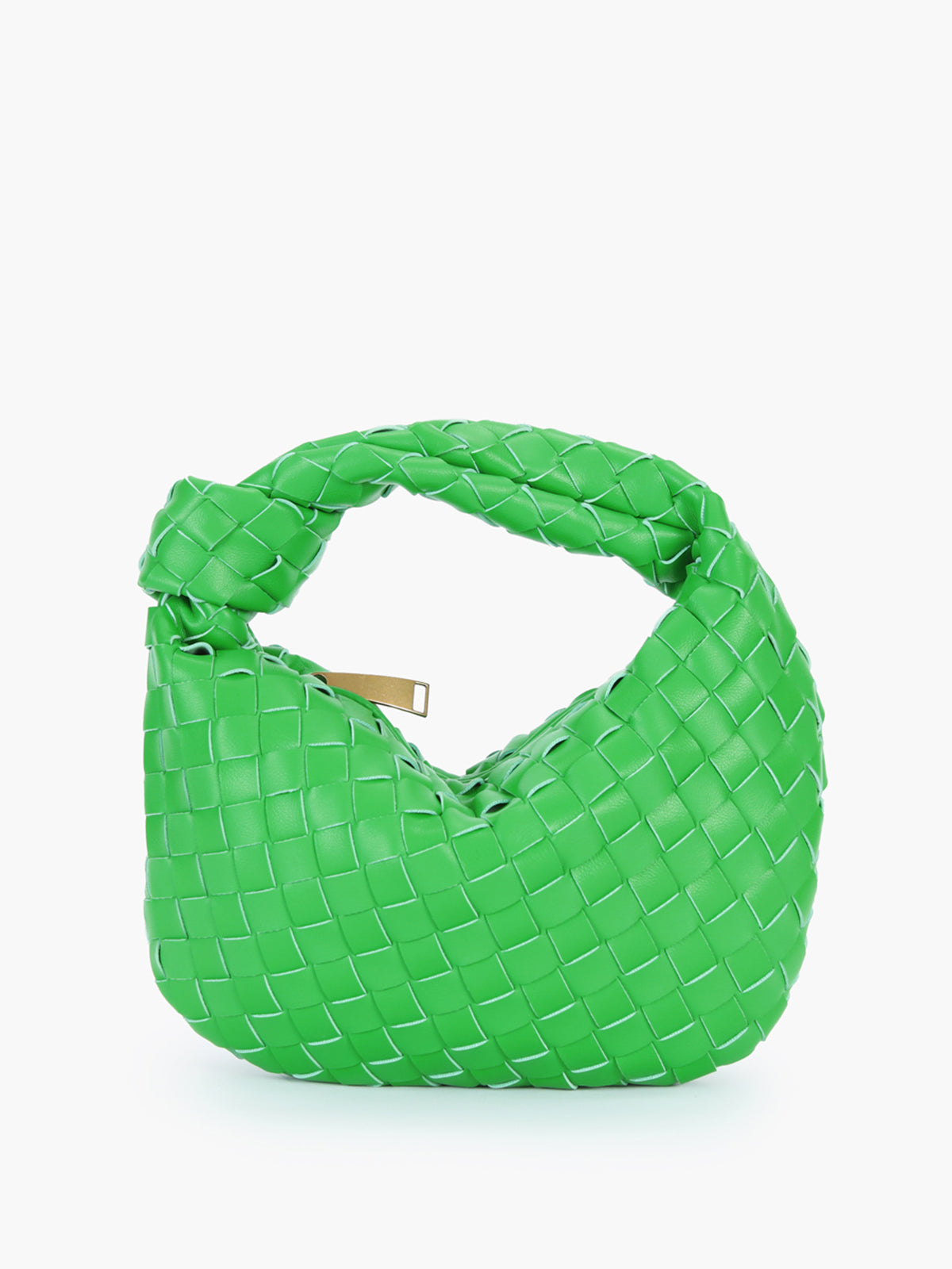Fleur Woven Knot Handle Curved Mini Hobo Shoulder Bag - Green