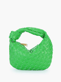 Fleur Woven Knot Handle Curved Mini Hobo Shoulder Bag