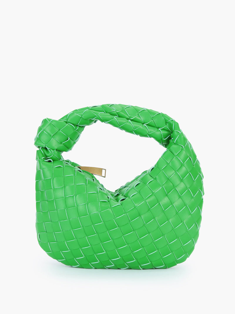 Fleur Woven Knot Handle Curved Mini Hobo Shoulder Bag
