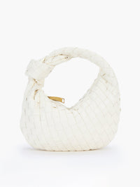 Fleur Woven Knot Handle Curved Mini Hobo Shoulder Bag