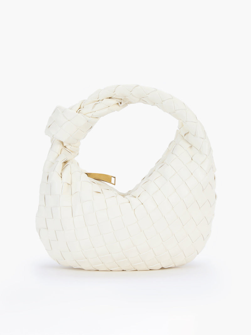 Fleur Woven Knot Handle Curved Mini Hobo Shoulder Bag