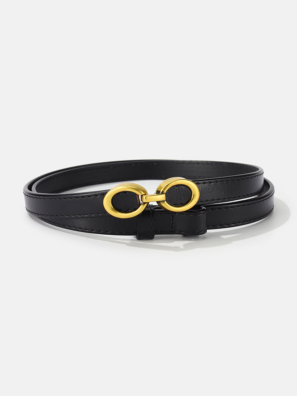 Willow Slim Strap Double Ring Gold Buckle Belt