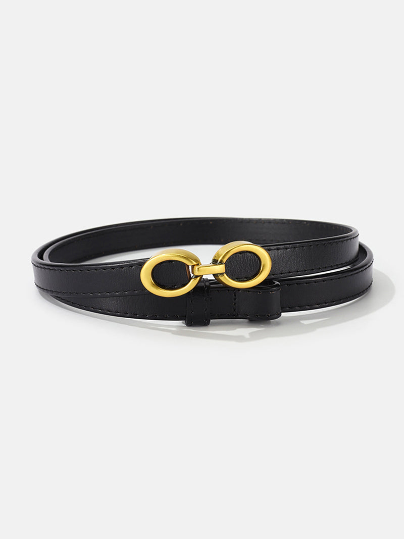 Willow Slim Strap Double Ring Gold Buckle Belt