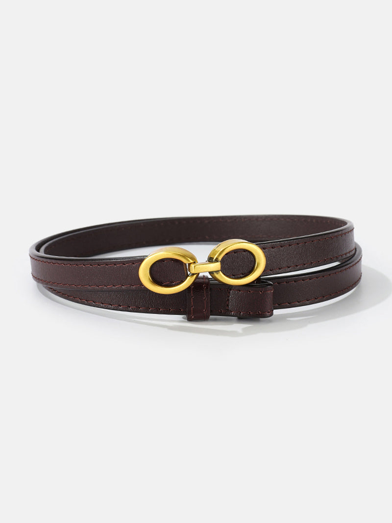 Willow Slim Strap Double Ring Gold Buckle Belt