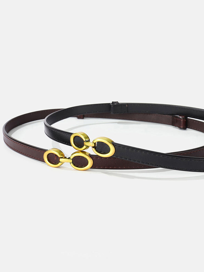 Willow Slim Strap Double Ring Gold Buckle Belt