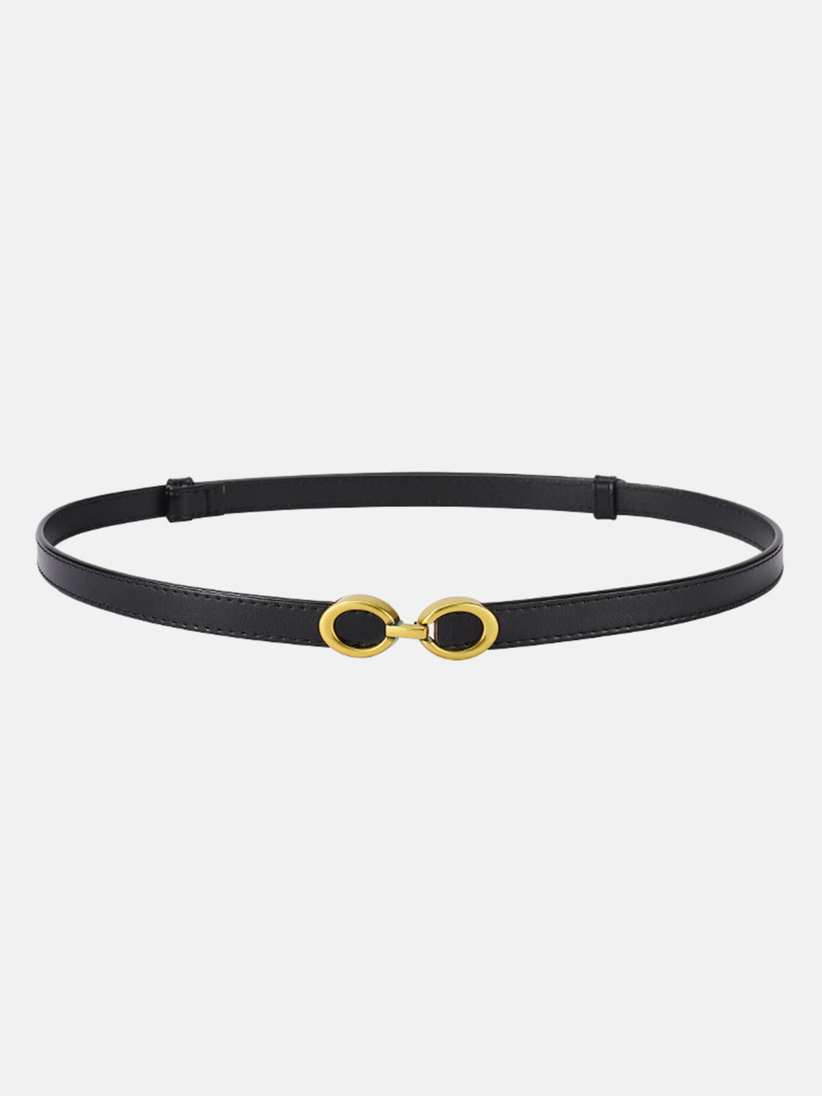 Willow Slim Strap Double Ring Gold Buckle Belt - Black