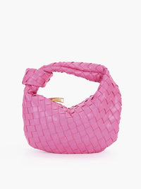 Fleur Woven Knot Handle Curved Mini Hobo Shoulder Bag