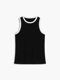 Cecilia Contrast Bound Neck Racer Fitted Rib Vest Tank Top