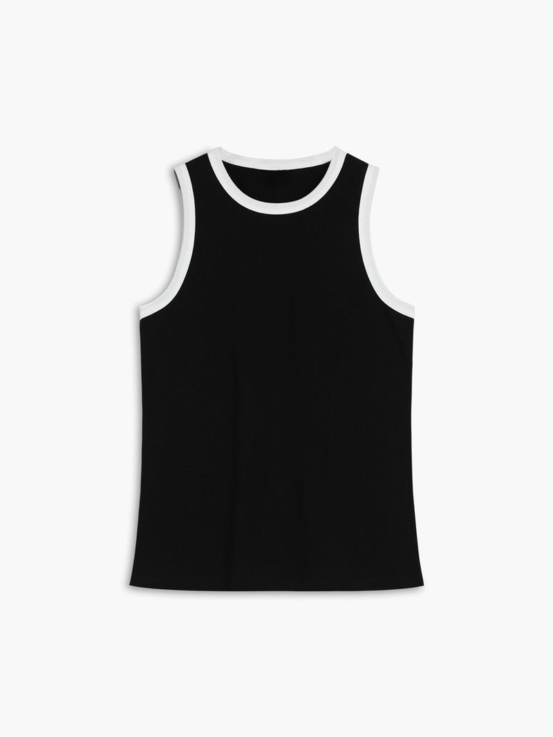 Cecilia Contrast Bound Neck Racer Fitted Rib Vest Tank Top
