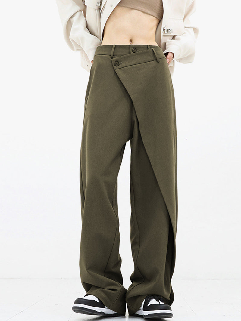 Janine Asymmetric Wrap Waistband Wide Leg Tailored Trousers