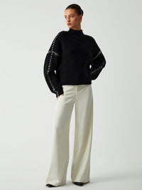 Bronte Contrast Blanket Stitch Boxy Mock Neck Knit Jumper