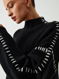 Bronte Contrast Blanket Stitch Boxy Mock Neck Knit Jumper