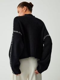 Bronte Contrast Blanket Stitch Boxy Mock Neck Knit Jumper