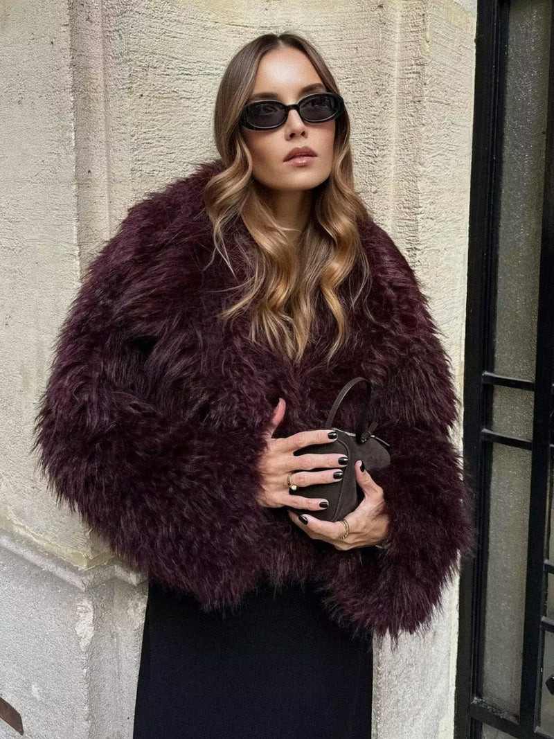 Selma Shaggy Long Pile Faux Fur Cropped Evening Jacket
