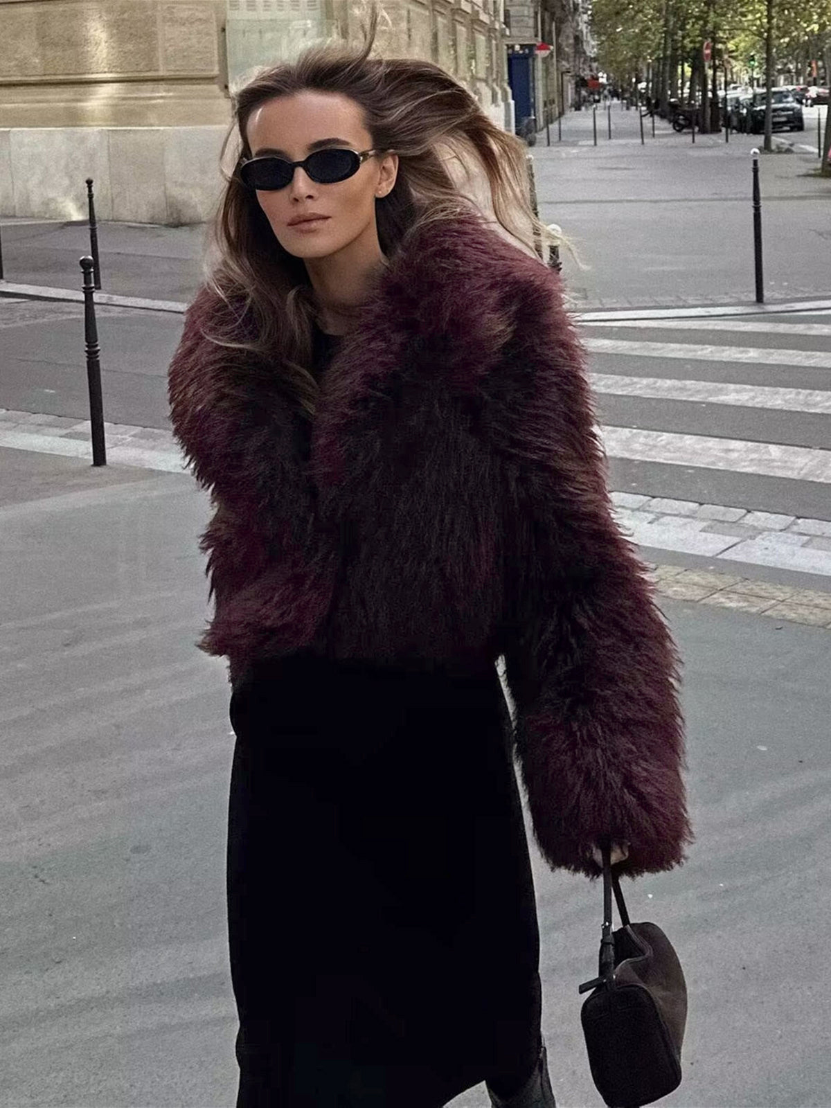 Selma Shaggy Long Pile Faux Fur Cropped Evening Jacket