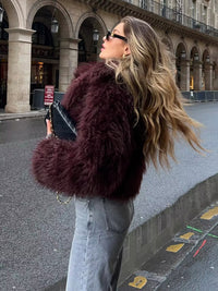 Selma Shaggy Long Pile Faux Fur Cropped Evening Jacket