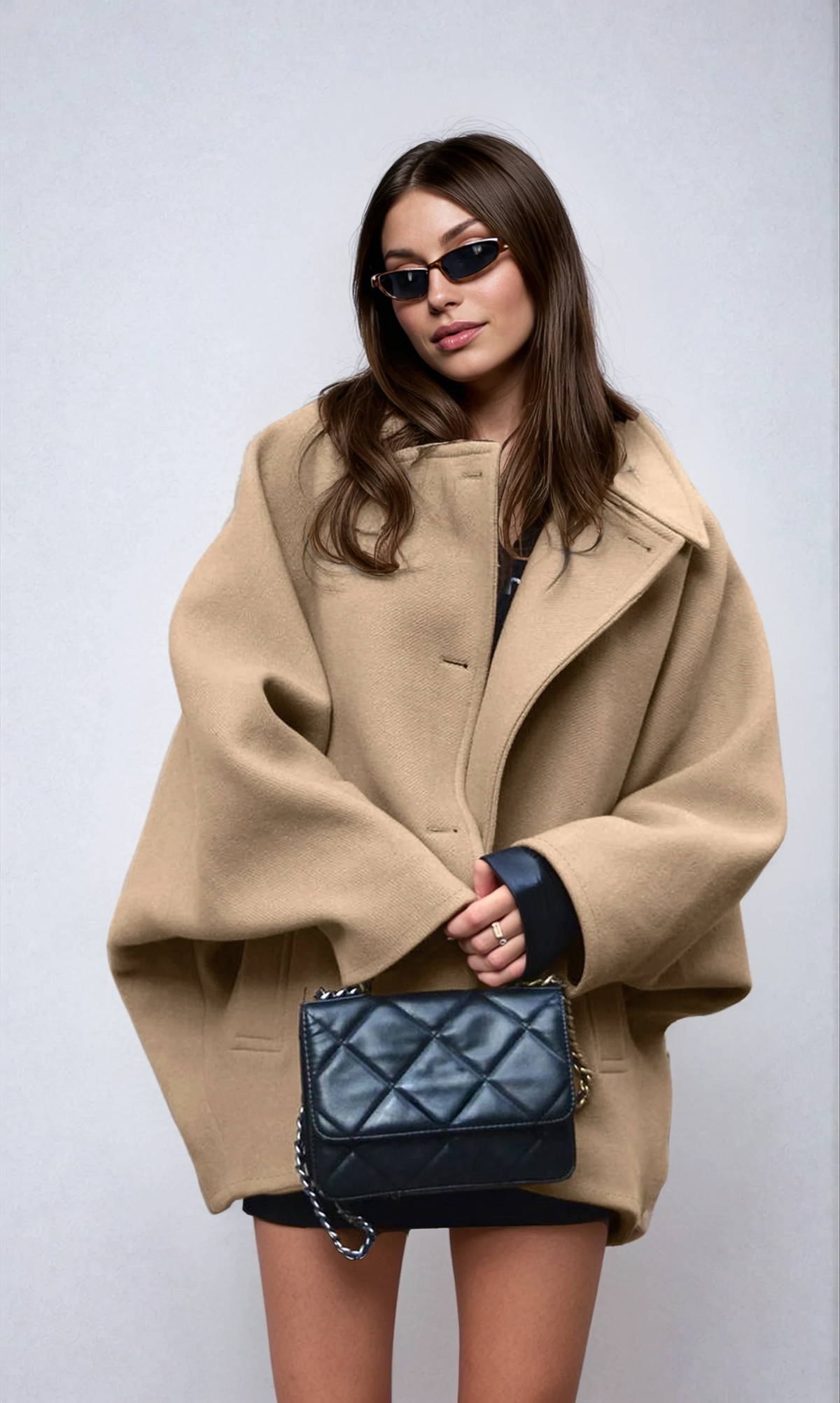 Fern Dolman Sleeve Oversized Cape Shoulder Short Coat