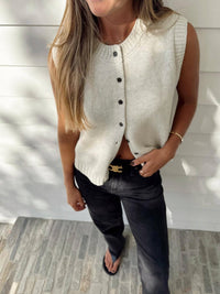 Perdita Button Front Sleeveless Cable Knit Vest Tank