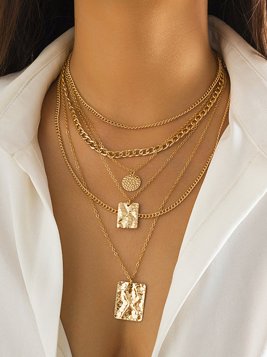Georgia Hammered Square Pendant Layered Necklace - Gold