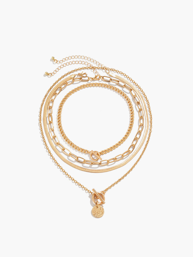 Sophia Four Strand Coin Pendant Layered Necklace