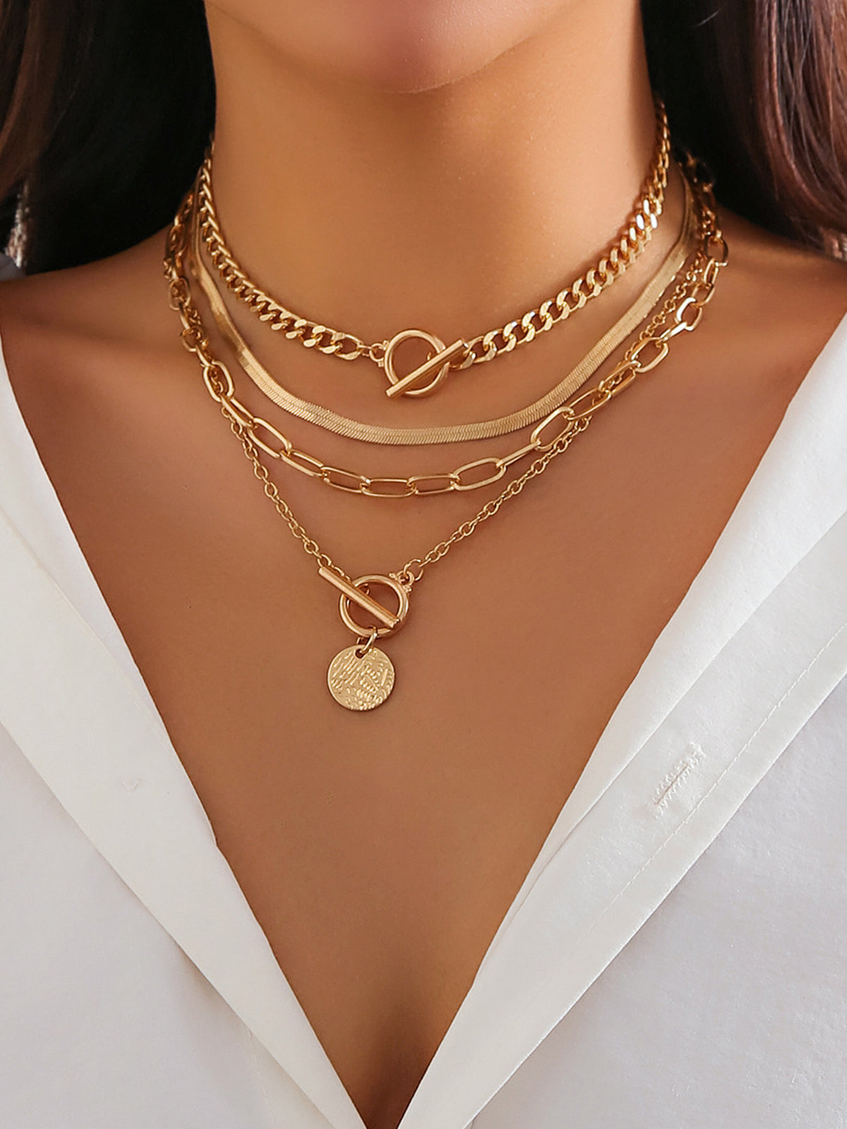 Sophia Four Strand Coin Pendant Layered Necklace