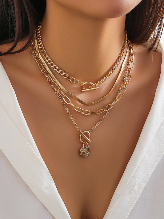 Sophia Four Strand Coin Pendant Layered Necklace