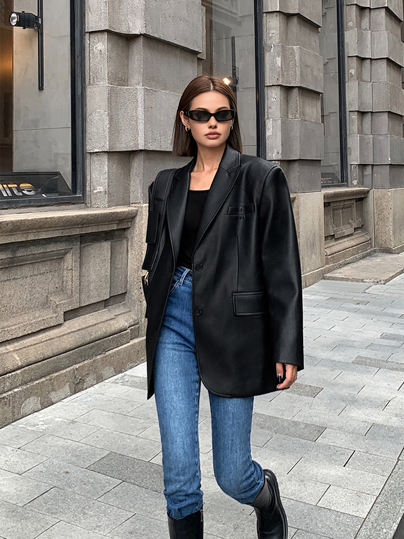 Solene Oversized Wide Lapel Boxy Longline Shirt Jacket
