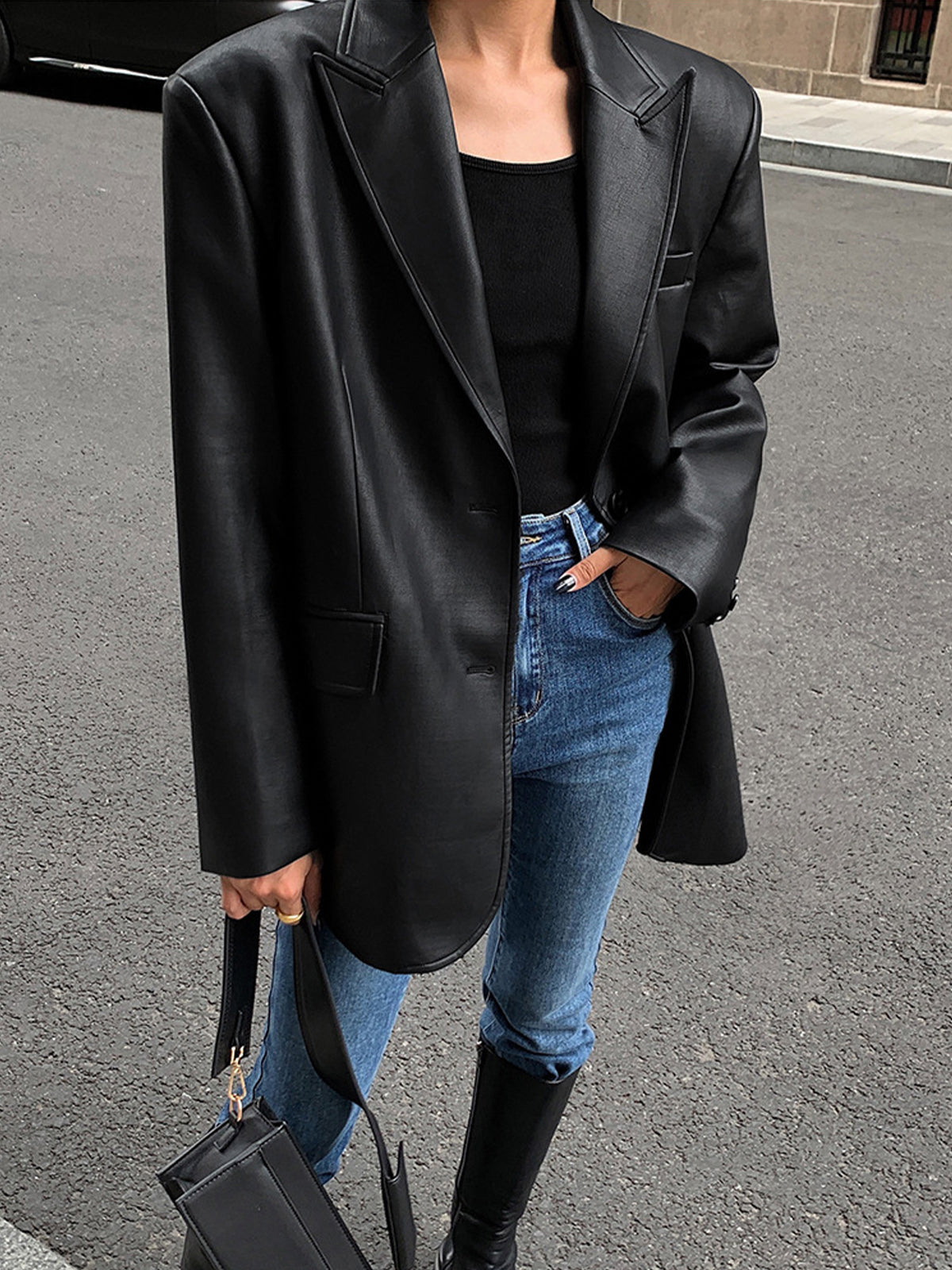 Solene Oversized Wide Lapel Boxy Longline Shirt Jacket