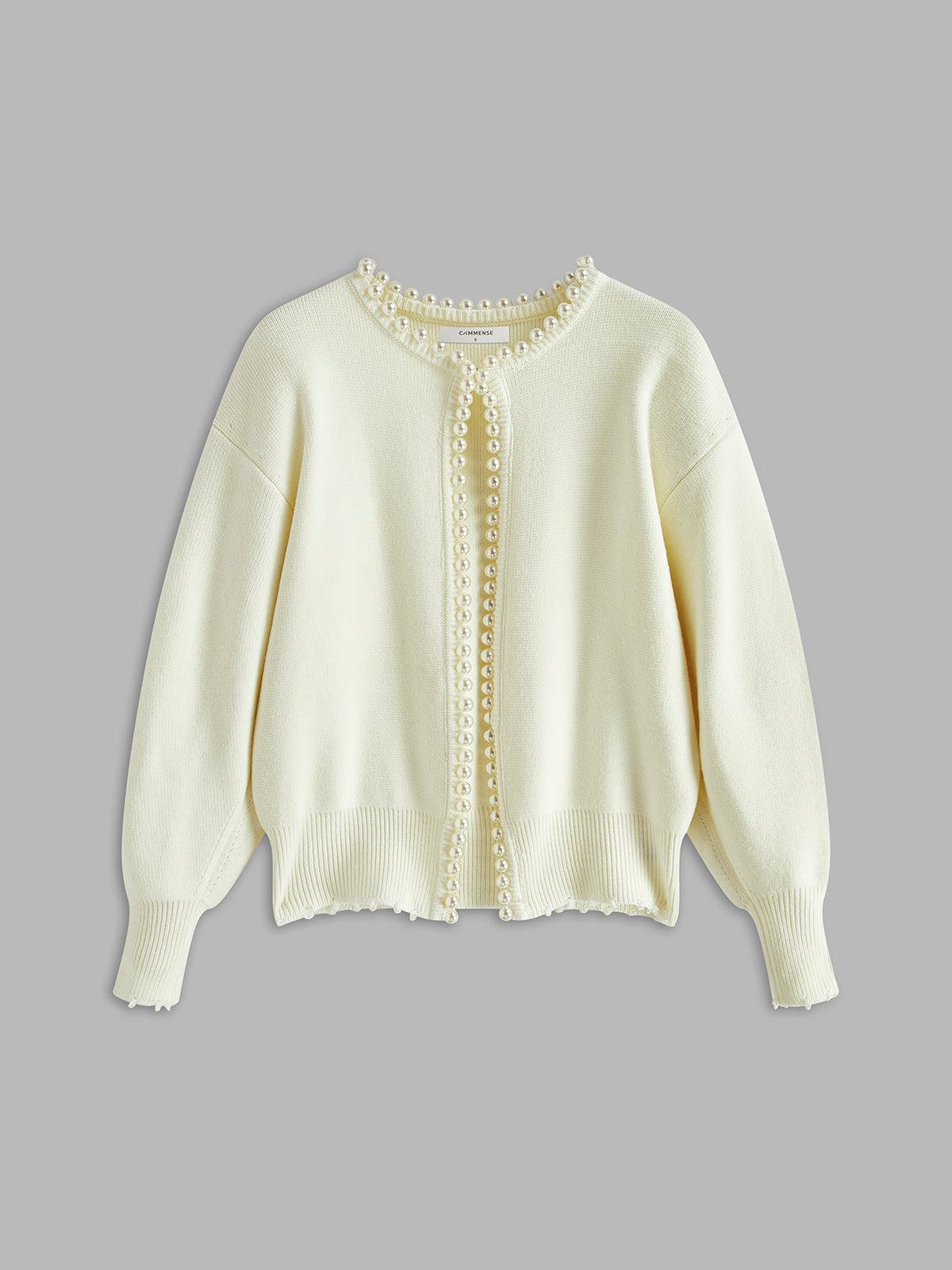 Anais Pearl Trim Edge Cropped Round Neck Knit Cardigan