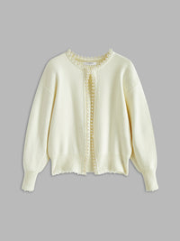 Anais Pearl Trim Edge Cropped Round Neck Knit Cardigan
