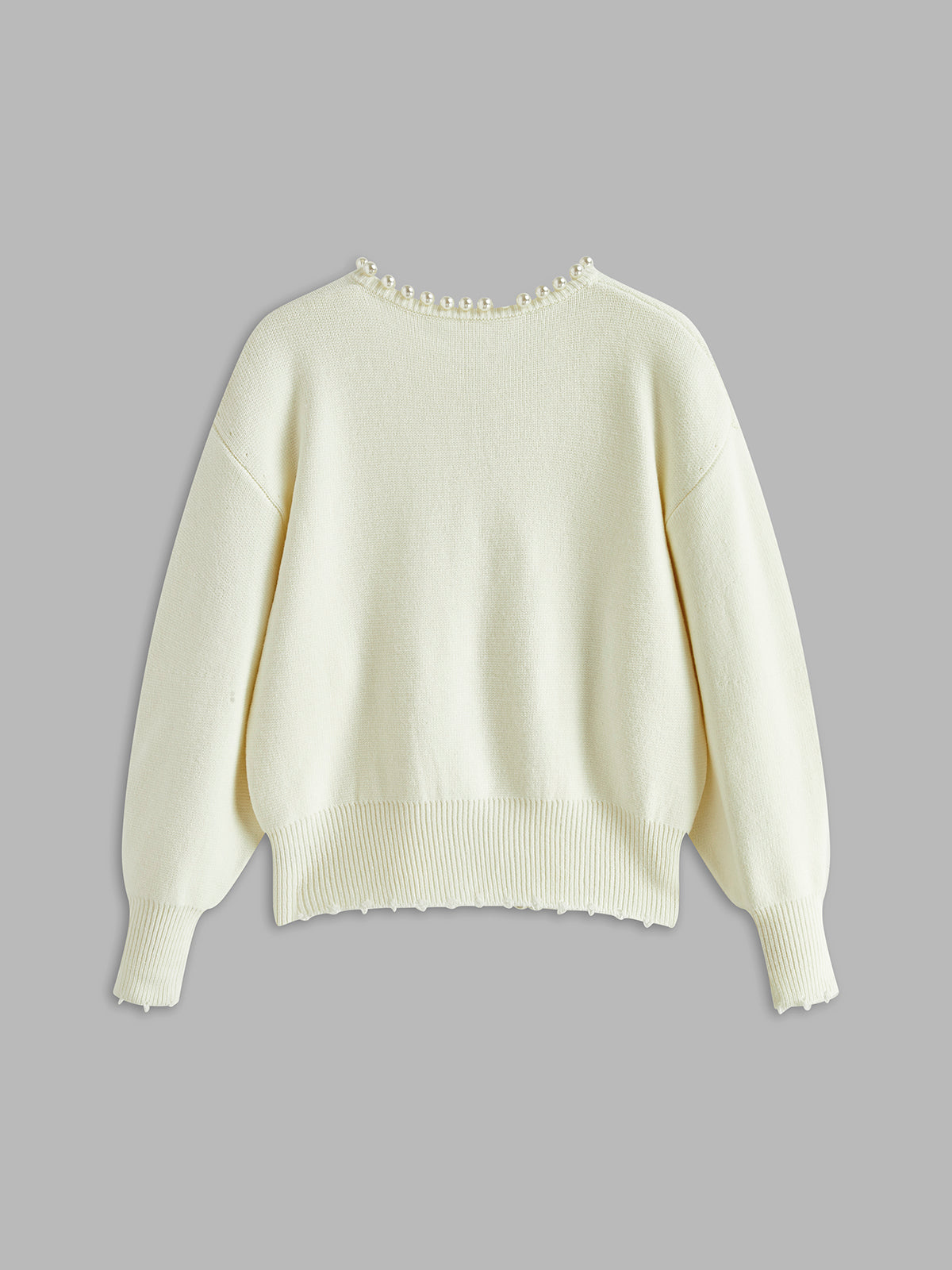 Anais Pearl Trim Edge Cropped Round Neck Knit Cardigan
