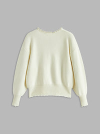 Anais Pearl Trim Edge Cropped Round Neck Knit Cardigan