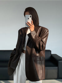 Solene Oversized Wide Lapel Boxy Longline Shirt Jacket