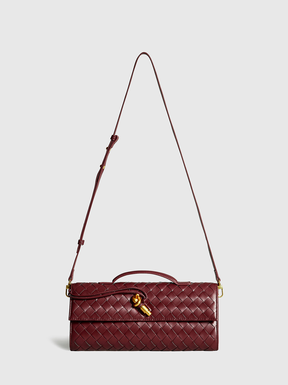 Delphine Long Woven Top Handle Twist Lock Clutch - Burgundy