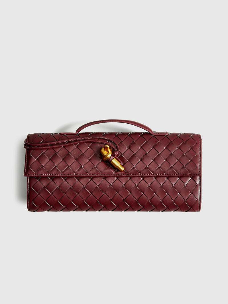 Delphine Long Woven Top Handle Twist Lock Clutch