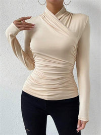 Solange High Neck Ruched Side Fitted Second Skin Long Sleeve Top