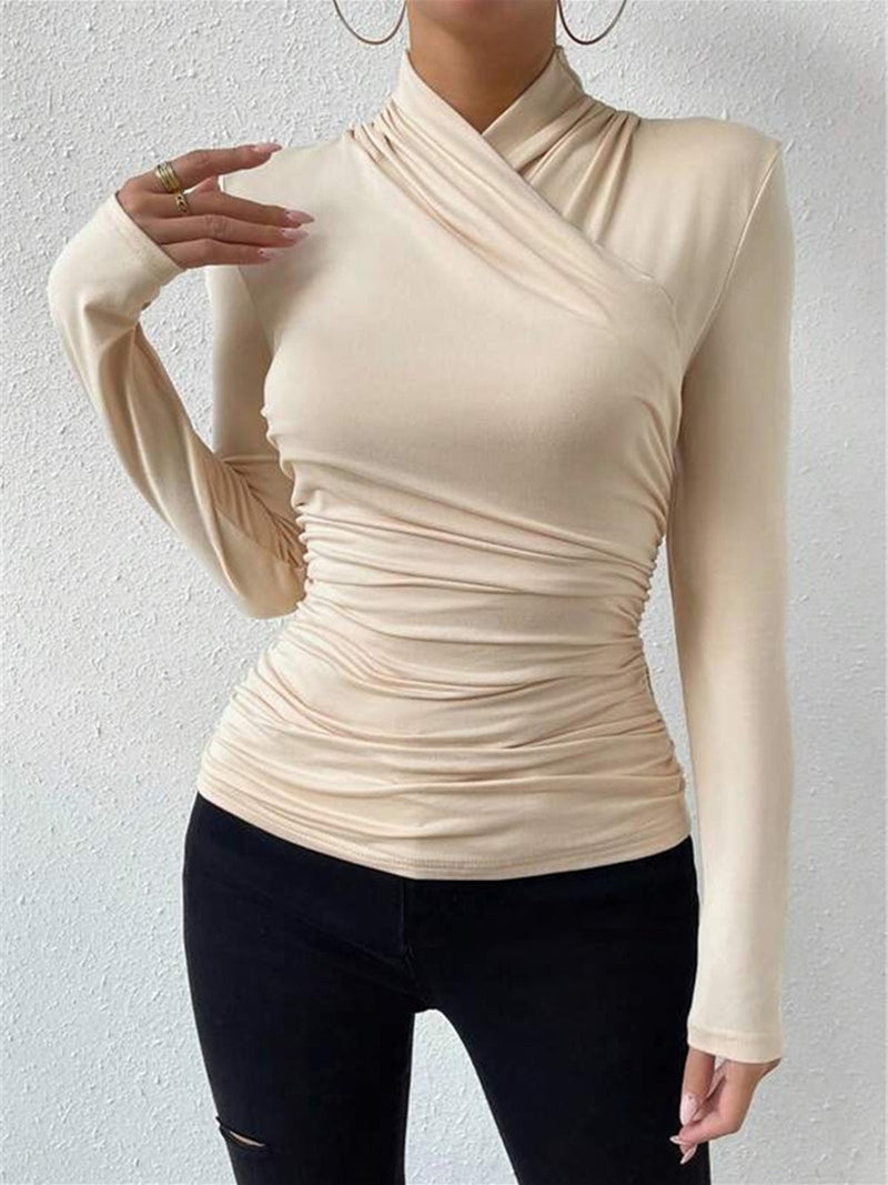Solange High Neck Ruched Side Fitted Second Skin Long Sleeve Top