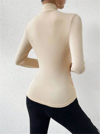 Solange High Neck Ruched Side Fitted Second Skin Long Sleeve Top