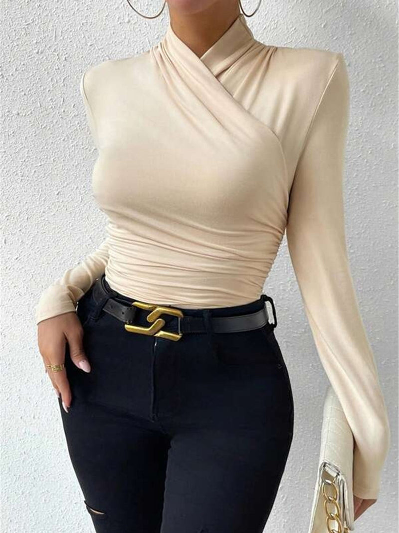 Solange High Neck Ruched Side Fitted Second Skin Long Sleeve Top
