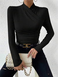 Solange High Neck Ruched Side Fitted Second Skin Long Sleeve Top