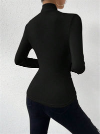 Solange High Neck Ruched Side Fitted Second Skin Long Sleeve Top