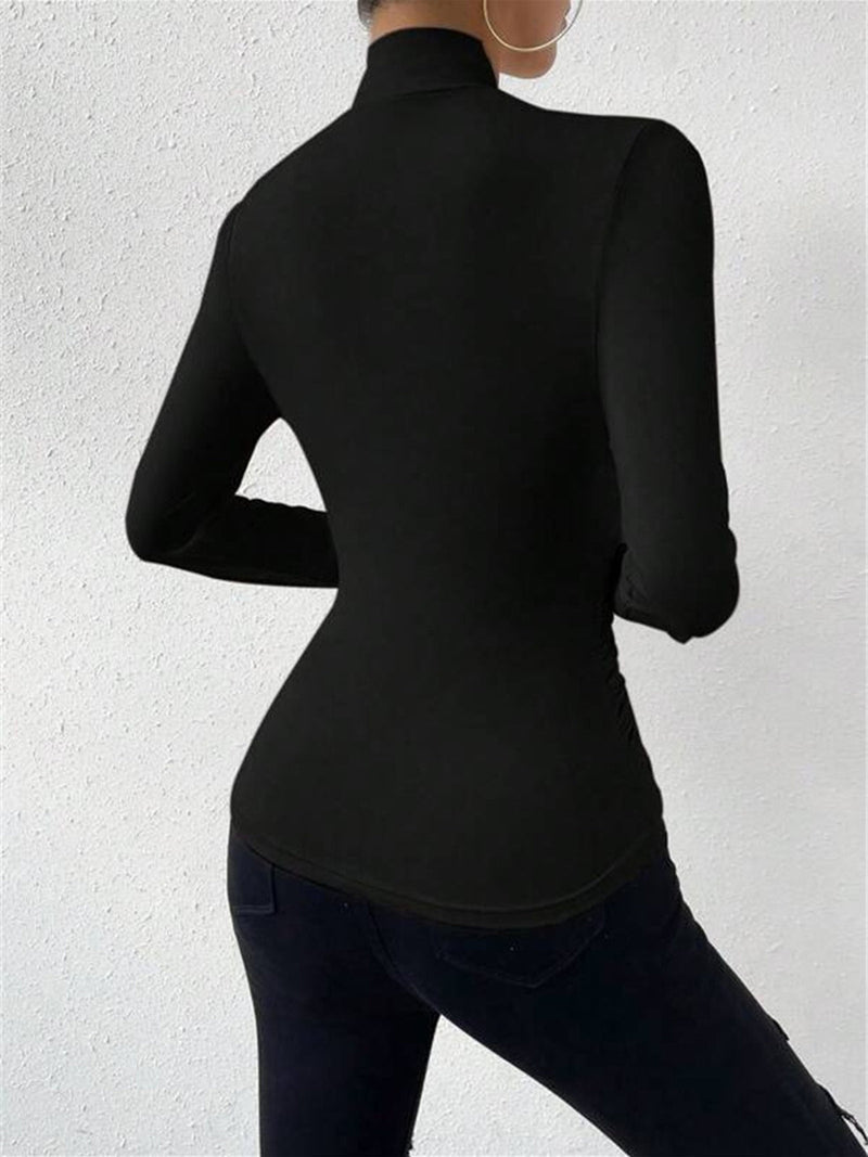 Solange High Neck Ruched Side Fitted Second Skin Long Sleeve Top