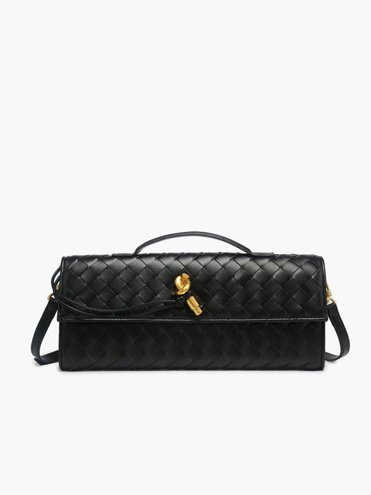 Delphine Long Woven Top Handle Twist Lock Clutch - Black