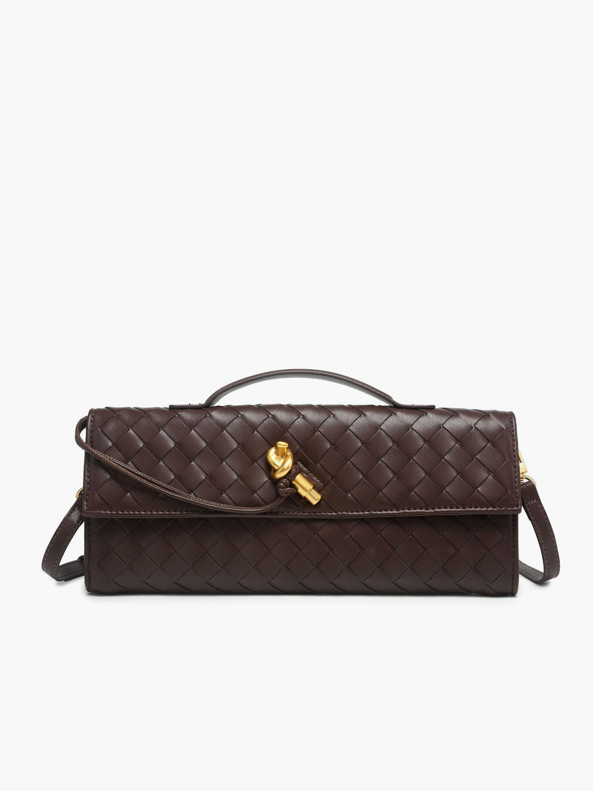 Delphine Long Woven Top Handle Twist Lock Clutch - Brown