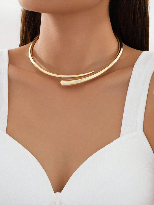 Amelia Polished Open Collar Rigid Torque Necklace